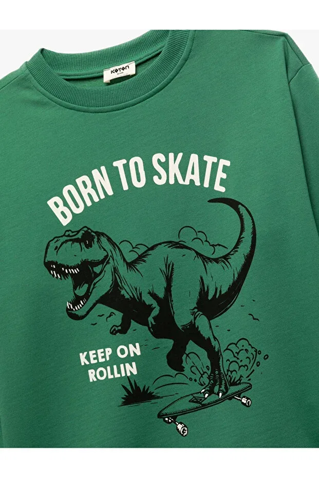 Детские свитшот для мальчиков с принтом Raised Long Sleeve Crew Neck Dinosaur Printed Koton, Green — фото 3