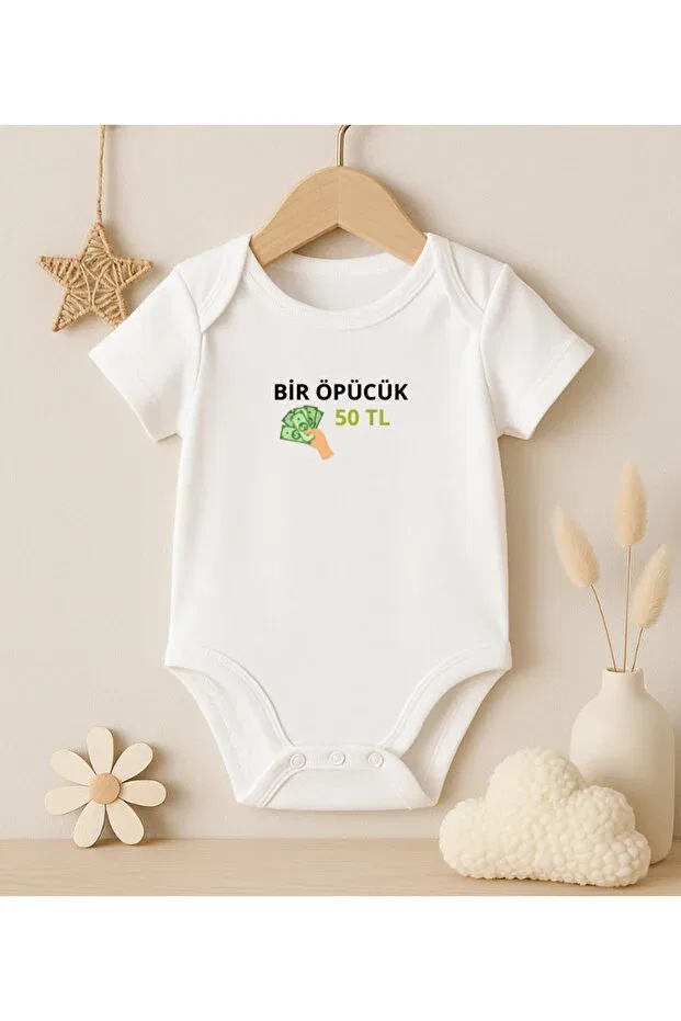 Детское боди с коротким рукавом A kiss 50 tl written printed Modat, White