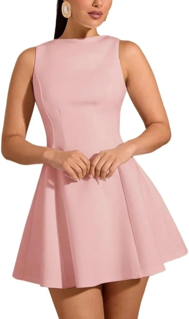 Женское A-силуэта мини-платье с завышенной талией, Dusty Pink