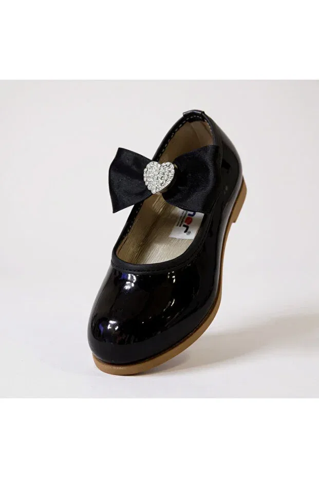 Детские балетки для девочек с ортопедической стелькой Heart-Shaped Orthopedic Tekiner, Black — фото 2