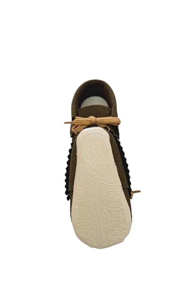 Детские пинетки из нубука на шнуровке Makosen Nubuck Khaki Dumledo, Khaki — фото 3