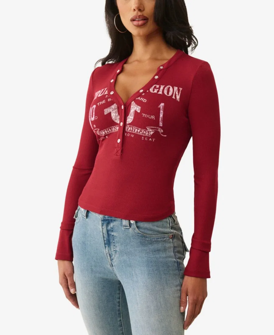 Женская футболка с длинным рукавом и принтом True Religion, Biking Red — фото 2