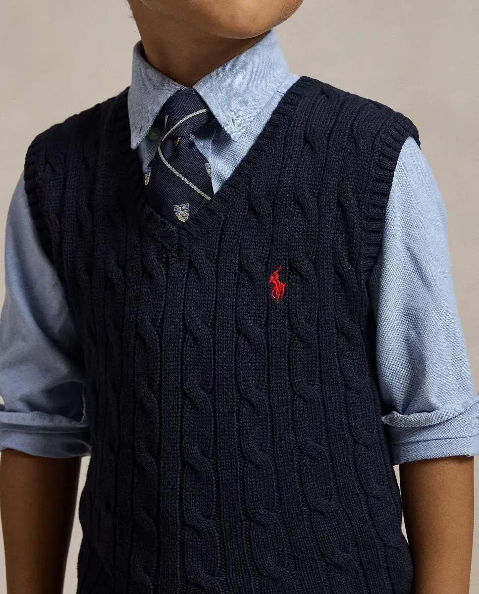 Детский вязаный жилет для мальчиков с косами Polo Ralph Lauren, Azul Marino — фото 3