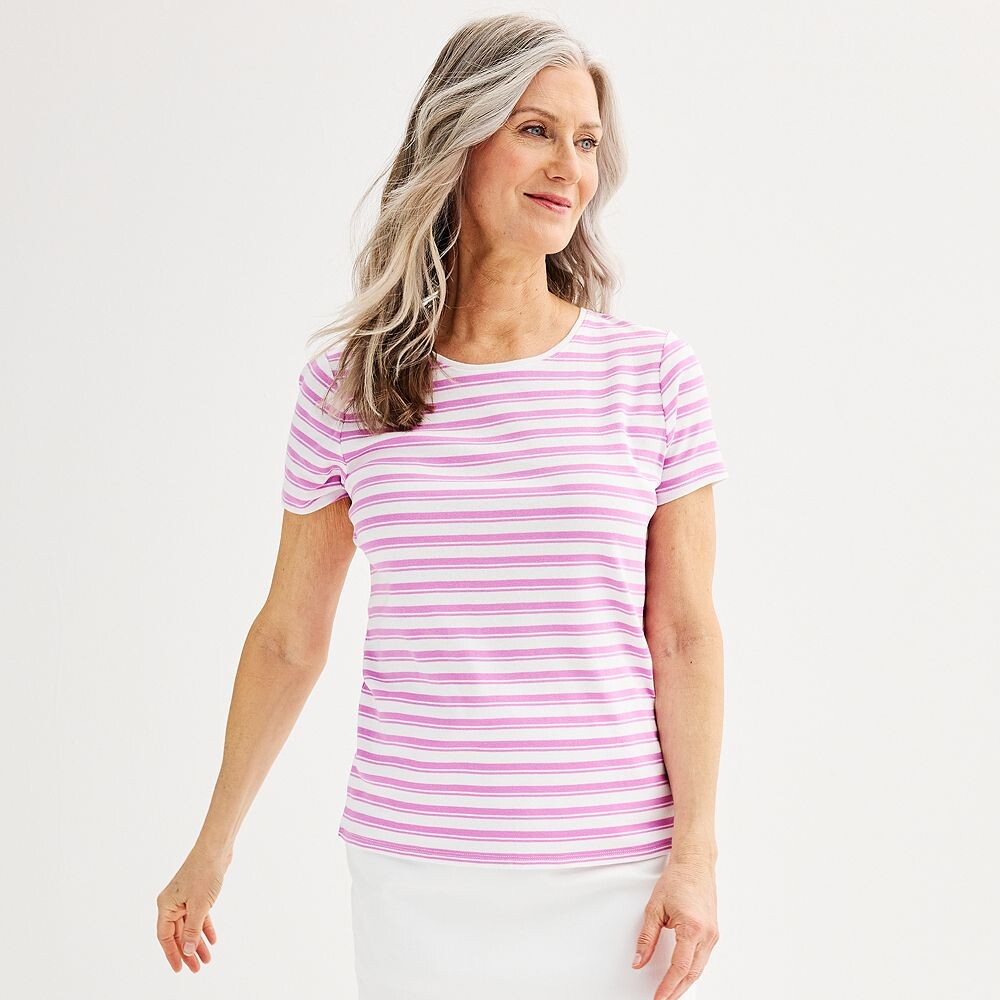 

Женская футболка Croft & Barrow Essential с круглым вырезом, цвет Pink Dual Stripe