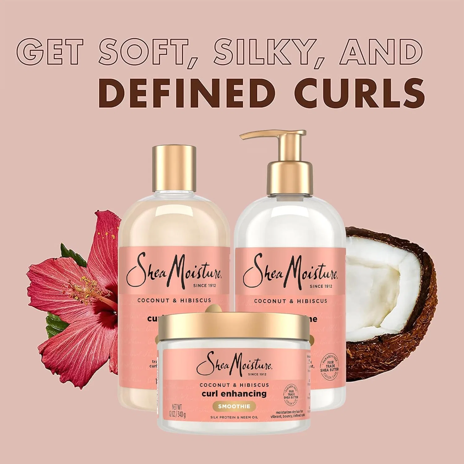 Трио Shea Moisture Coconut & Hibiscus Curl: шампунь, кондиционер, смузи для усиления завитков Shea Moisture — фото 4