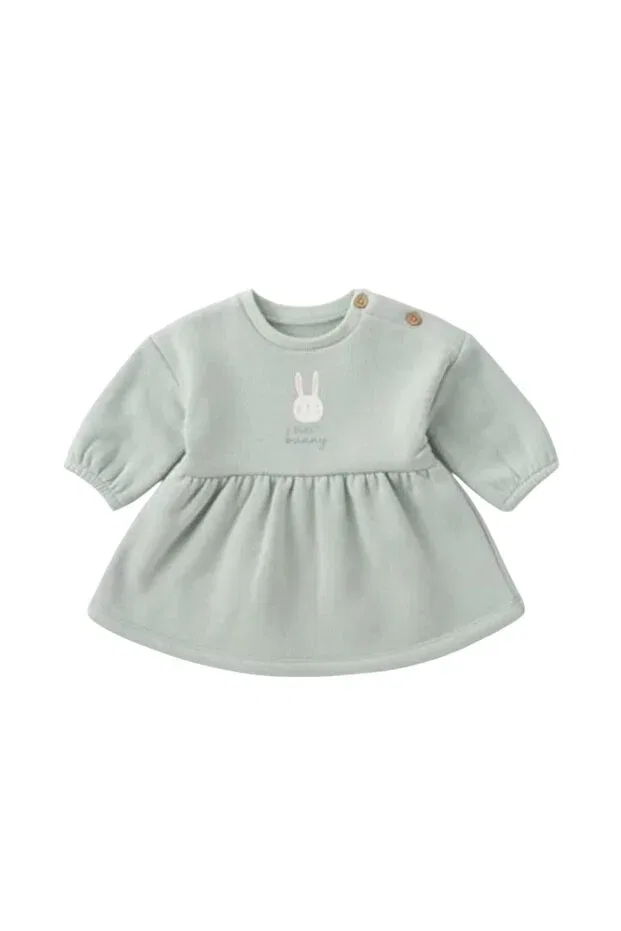 Детское платье для девочек с длинным рукавом Tavşanlı winter baby girl dress Seabubbles, Green — фото 4