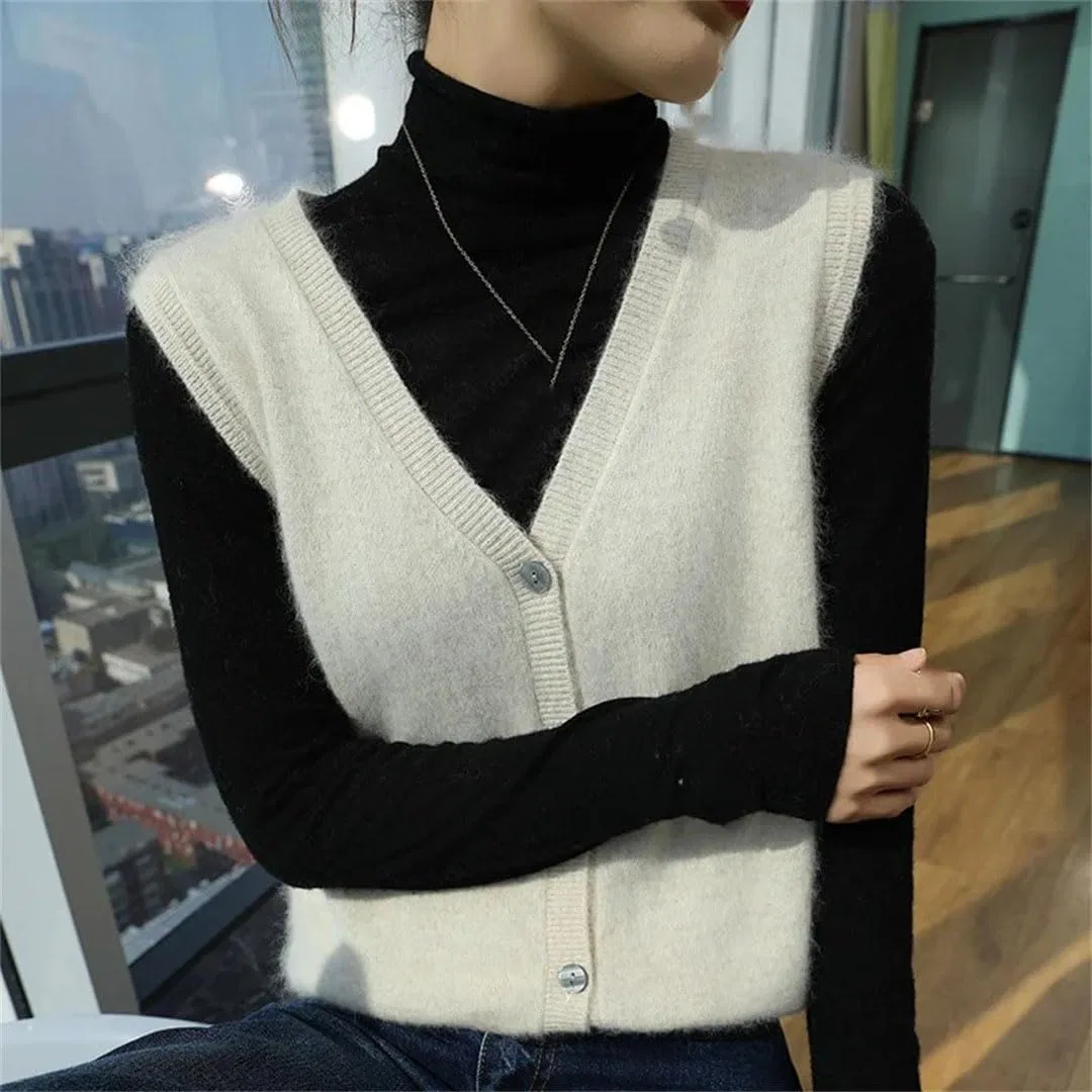 Женский жилет без рукавов V-образным вырезом, Middle Gray Vest — фото 4