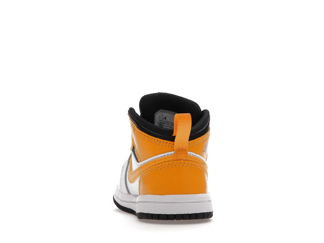 Детские кроссовки с высоким берцем Jordan 1 Mid University Gold, White/University Gold-Black — фото 4
