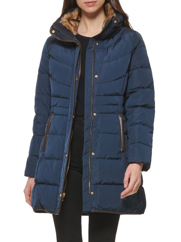 

Пуховик с отделкой из искусственного меха Cole Haan Navy, Серый, Пуховик с отделкой из искусственного меха Cole Haan Navy