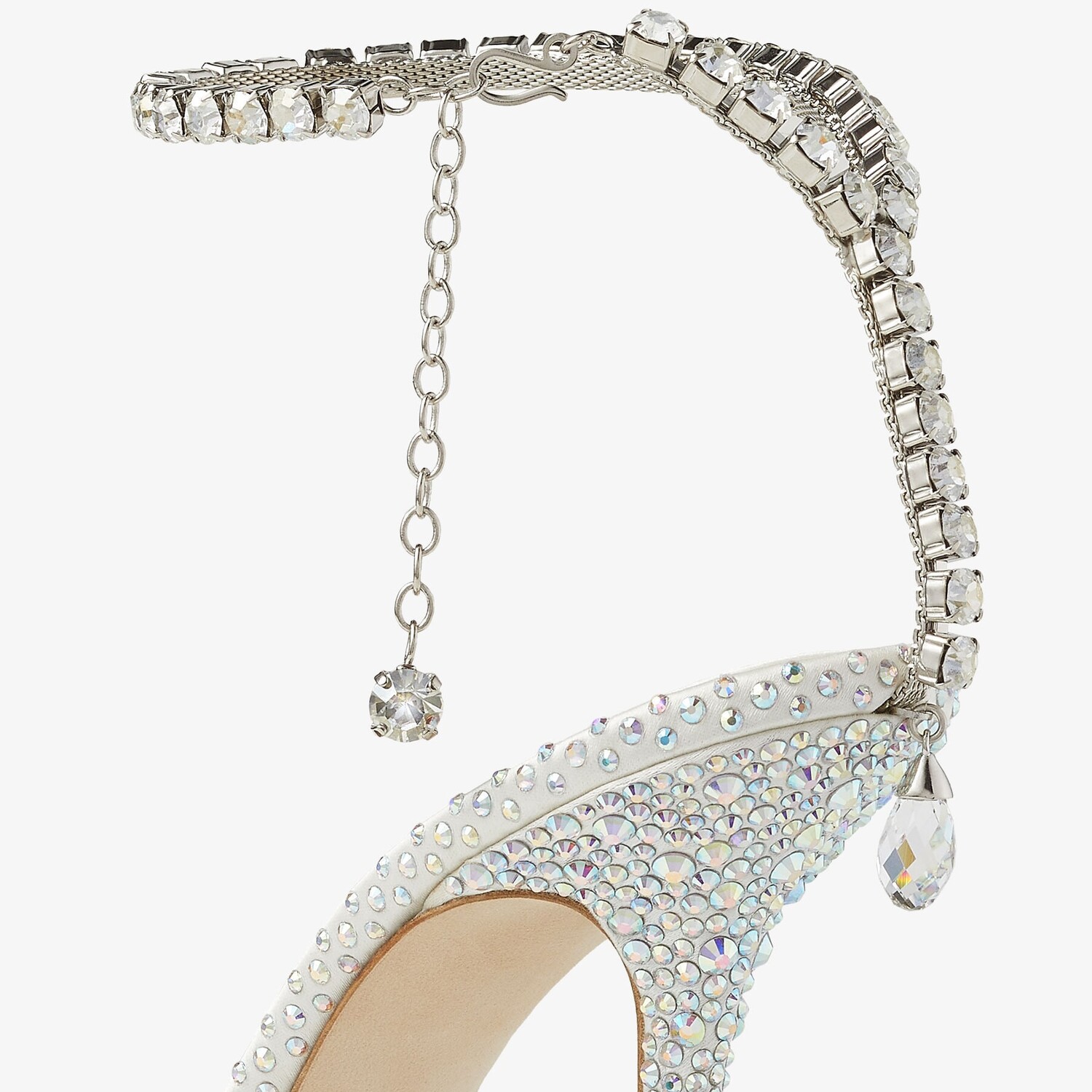 Атласные туфли Jimmy Choo Saeda 100, кремовый/кристаллы — фото 4