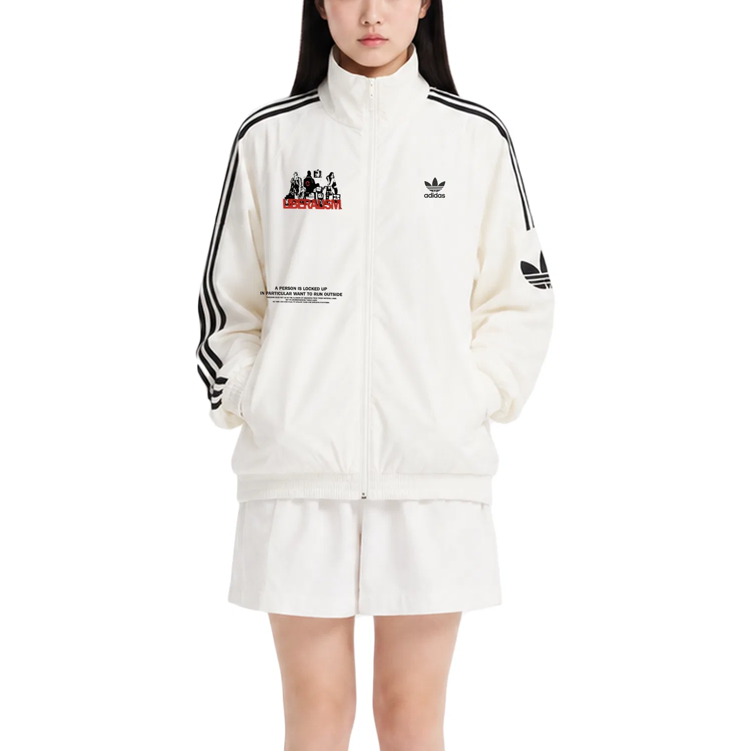 Детская куртка с воротником-стойкой Retro Trefoil Adidas Originals, Bright White — фото 4