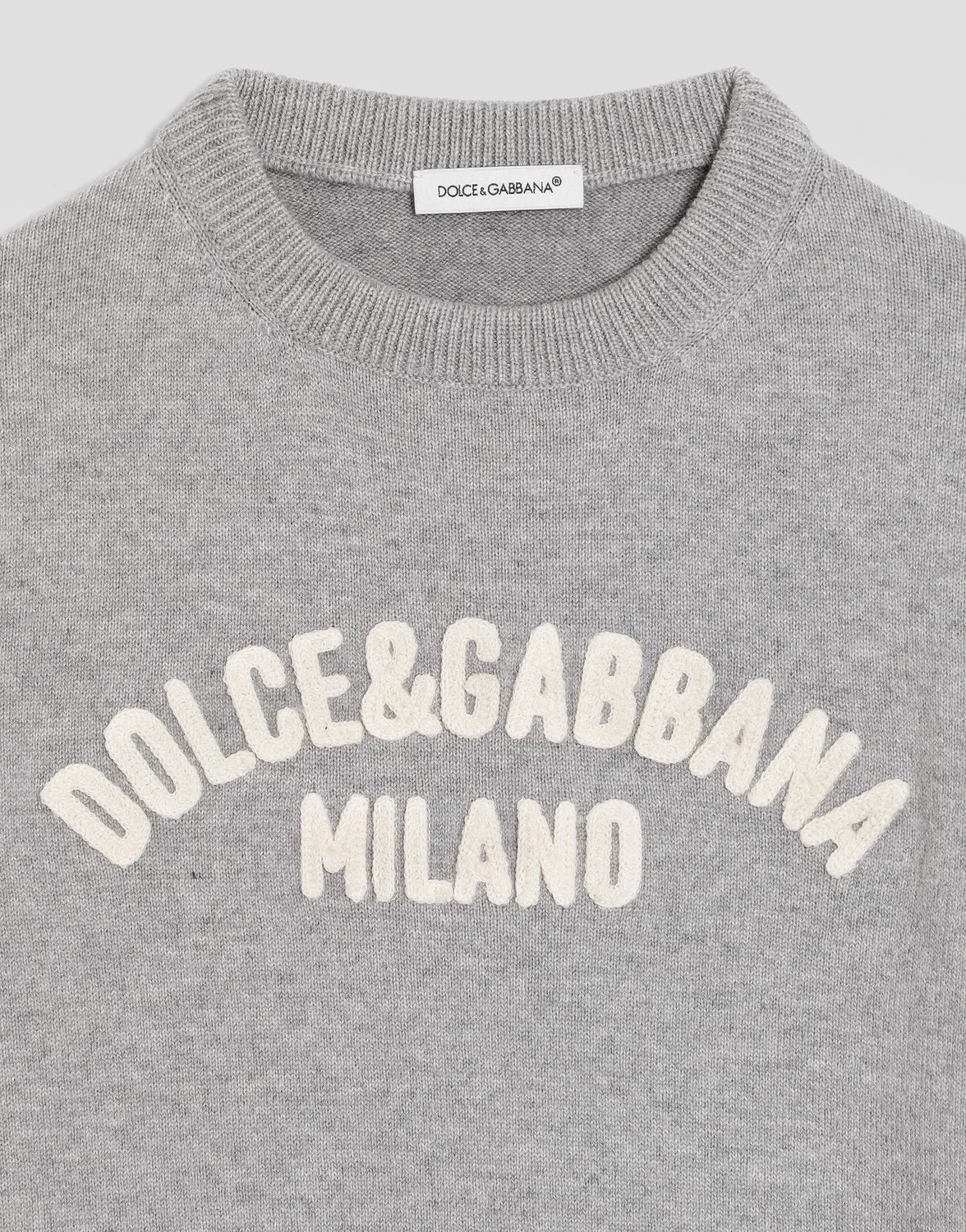 Шерстяной пуловер с логотипом Dolce&Gabbana, серый — фото 3