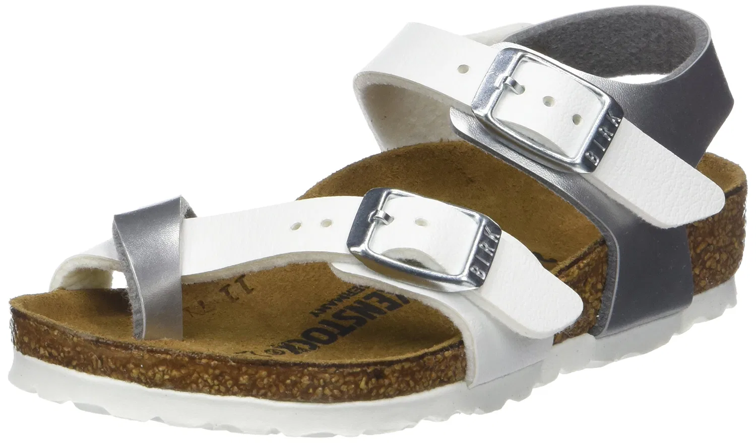 Детские сандалии для девочек с регулируемыми ремешками Taormina Birkenstock, Silver Soft Metallic Silver White