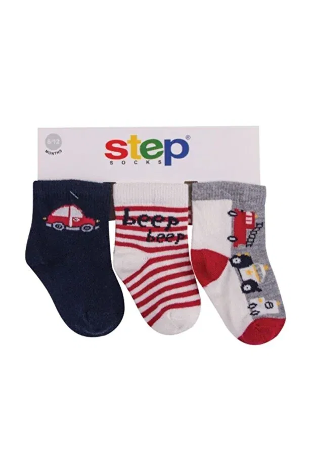Детские носки для новорожденных с принтом Beep car 3-piece socket baby socks Step, Red