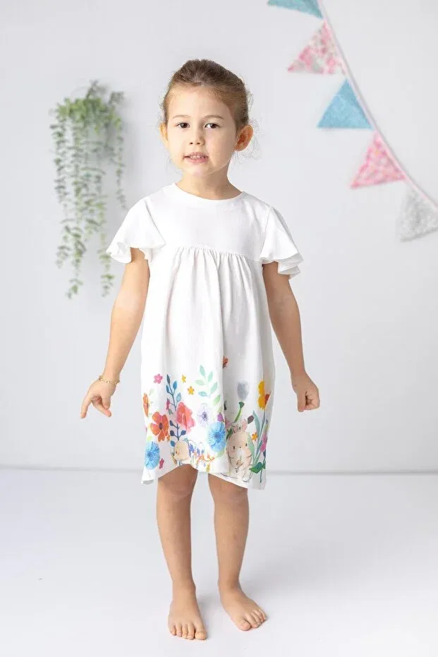 Детское платье для девочек с принтом Flower patterned baby girl dress - skirt detail Generic Brands, White
