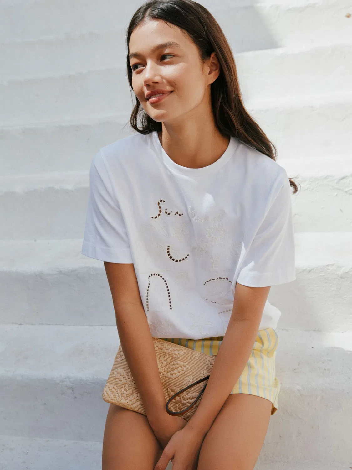 Футболка с вышивкой White Cutwork Embroidered Next, белая