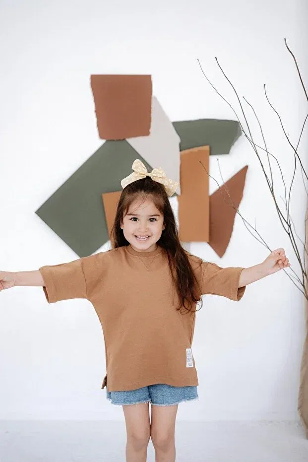 Детская футболка с длинным рукавом Premium oversize unisex kids Babybek, Brown — фото 3