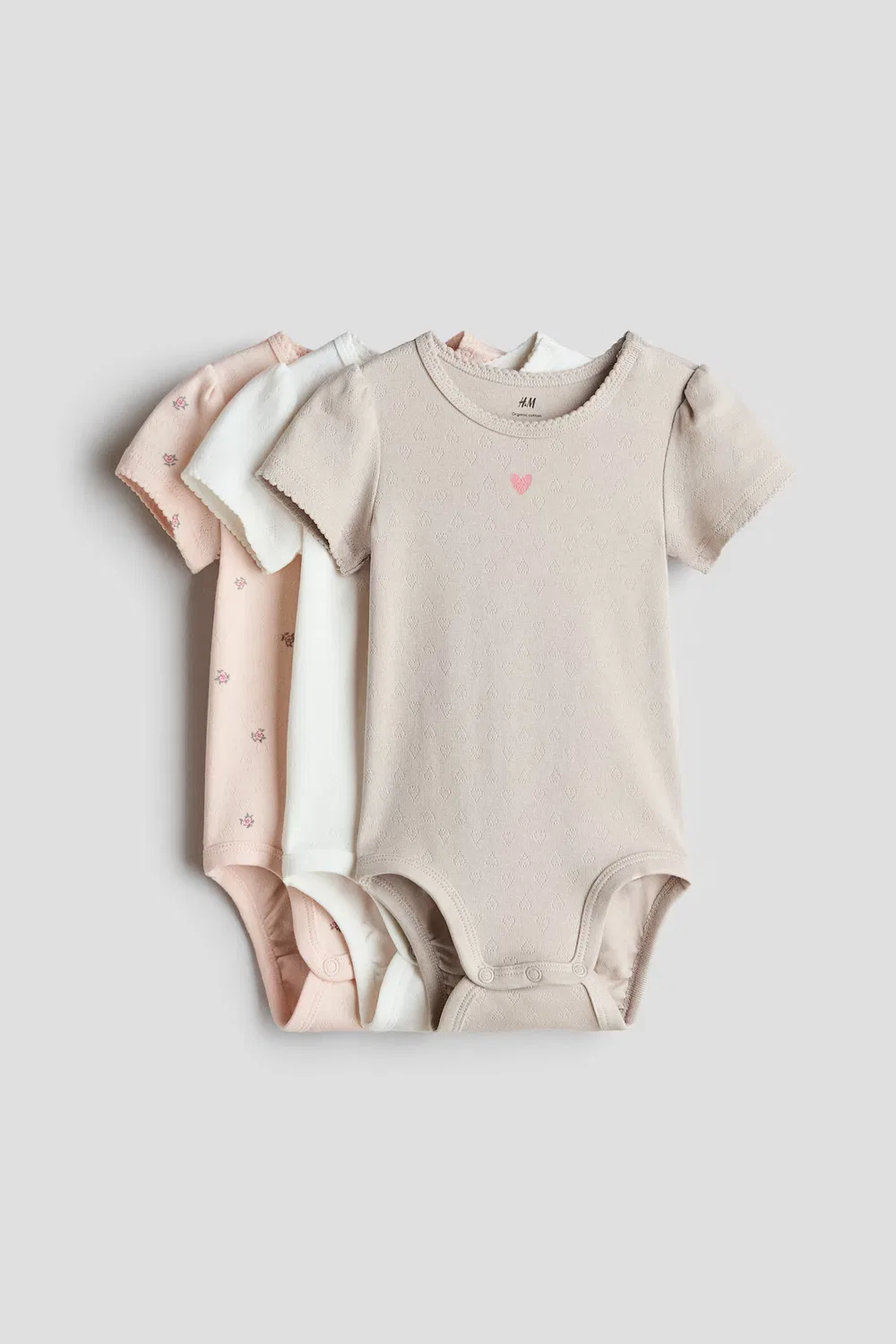 Комплект из 3 хлопковых боди H&M, Beige/Geblümt