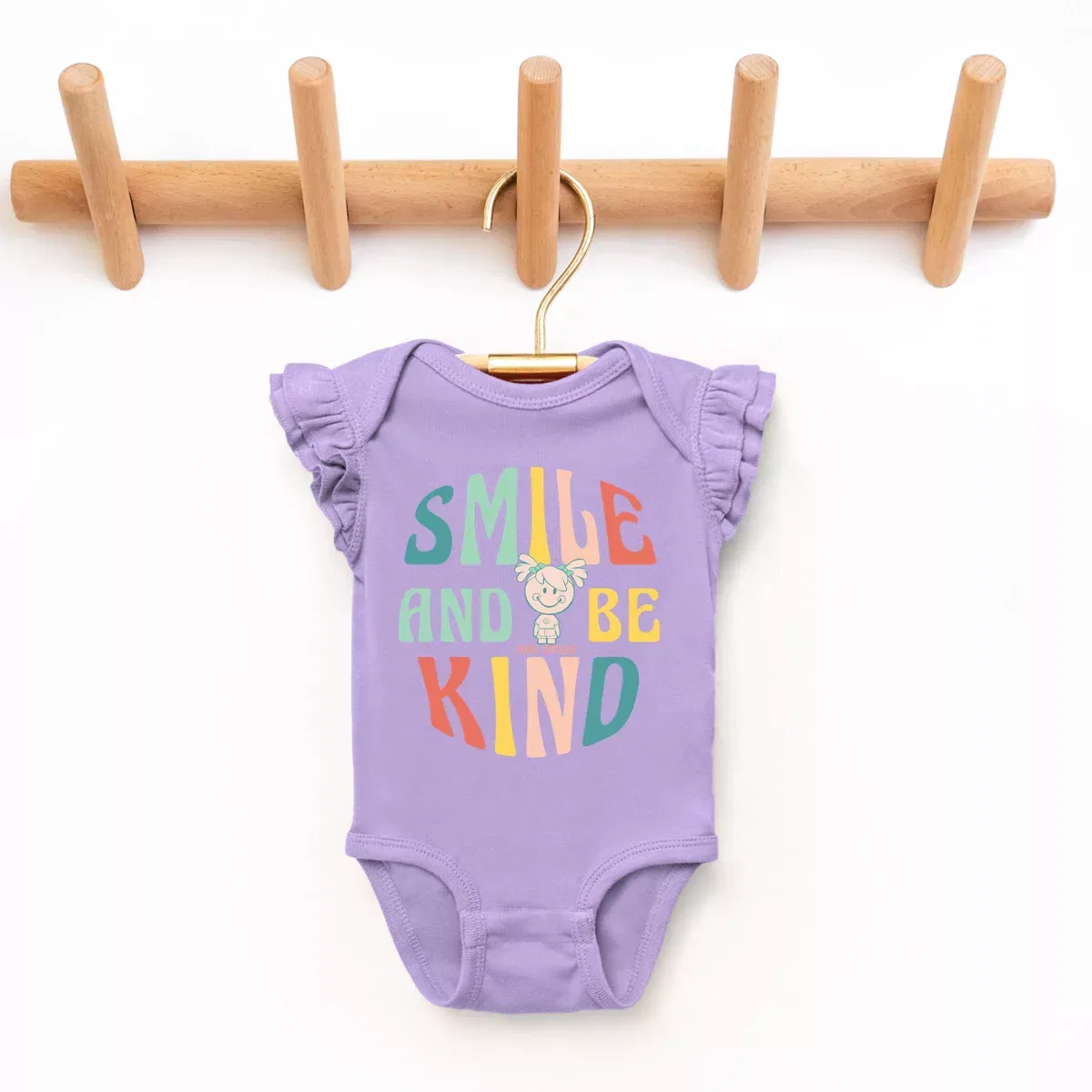 Детское боди для девочек с принтом Mini Smiley Smile and Be Kind Aria The Juniper Shop, Lavender — фото 2