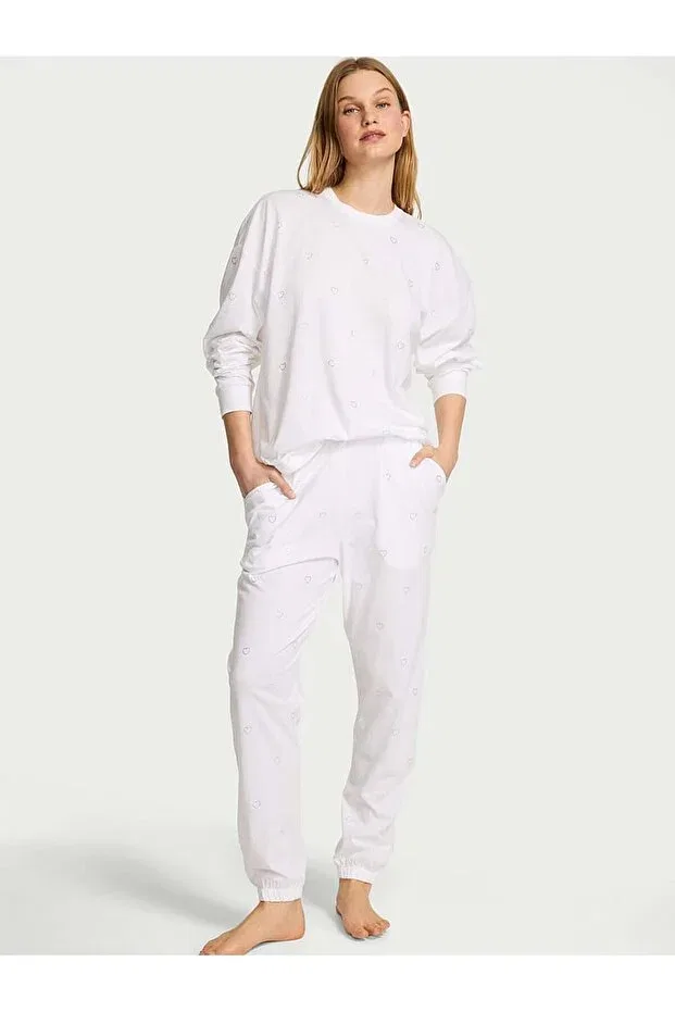 Женская длинная пижама с длинным рукавом Sparkling Long Pajama Set Victoria'S Secret, Vs White Shiny Hearts