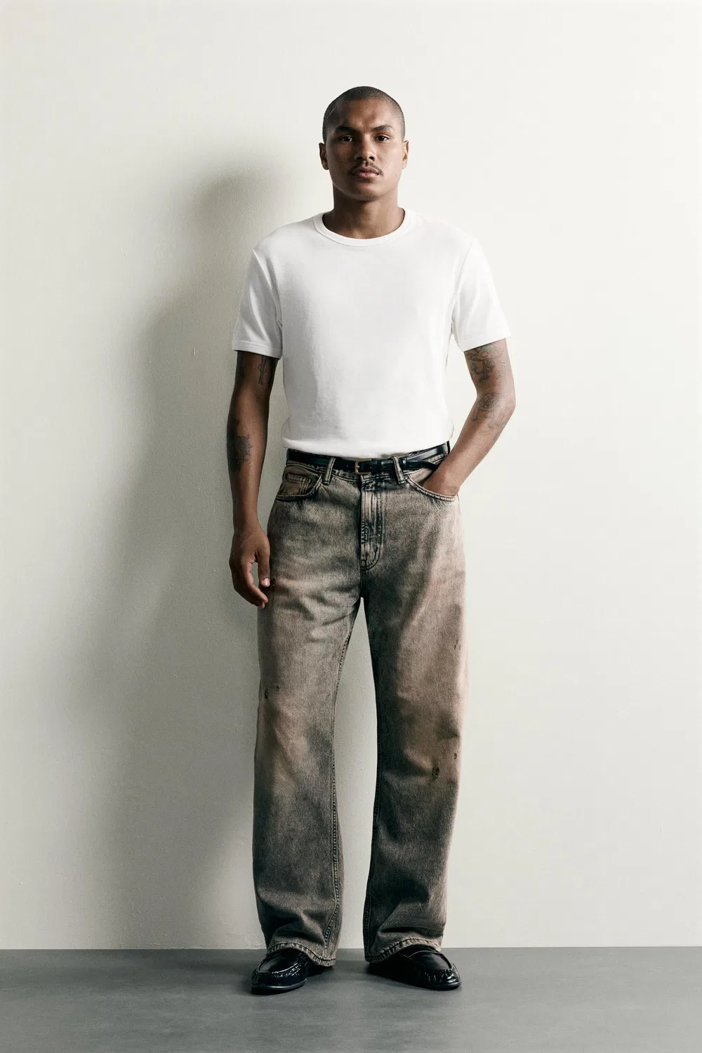 Джинсы свободного кроя ZARA, Grey/Tan