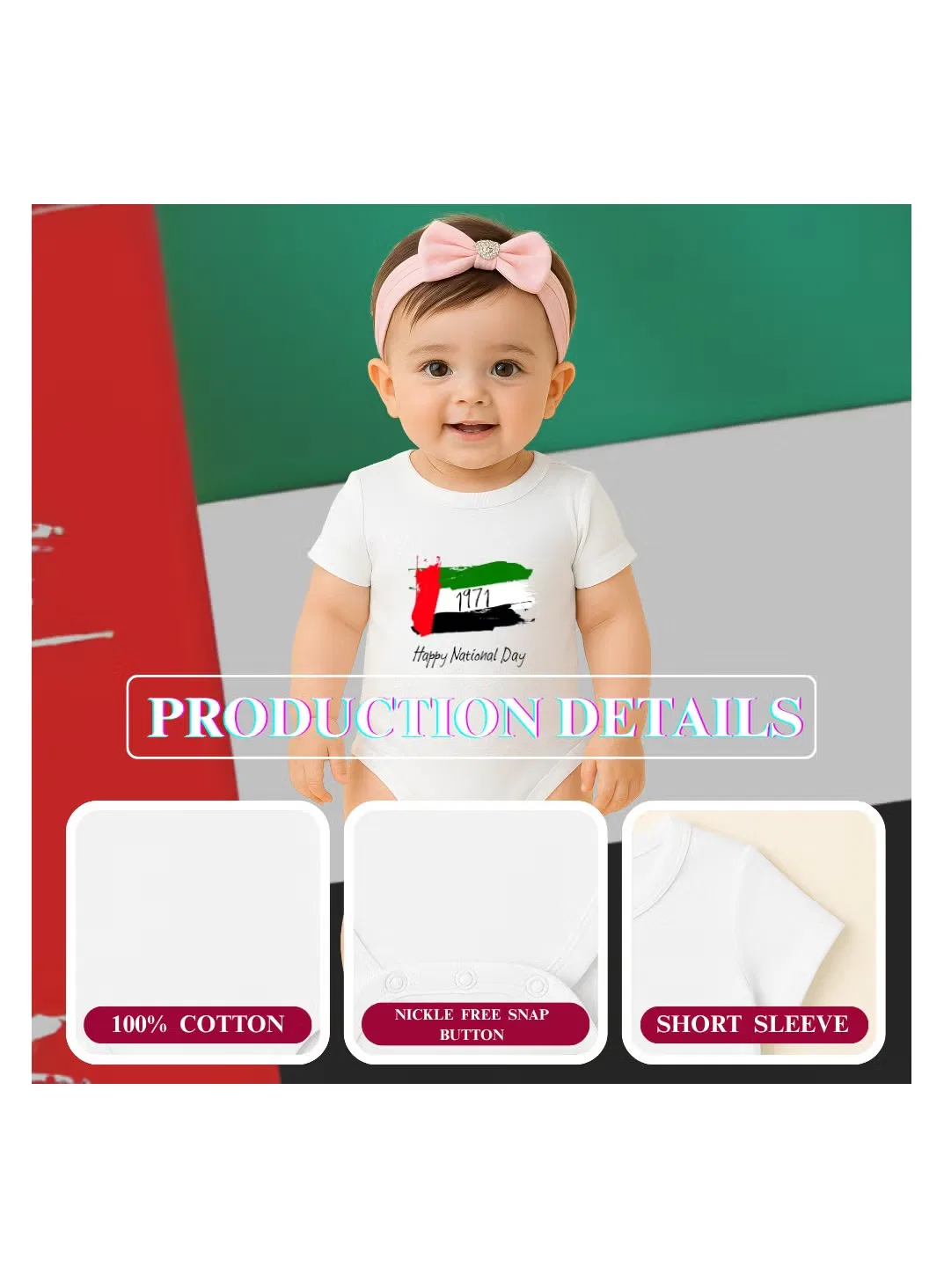 Боди-комбинезон хлопковый для празднования Национального дня ОАЭ Printshop4Me, дизайн 4 — фото 3