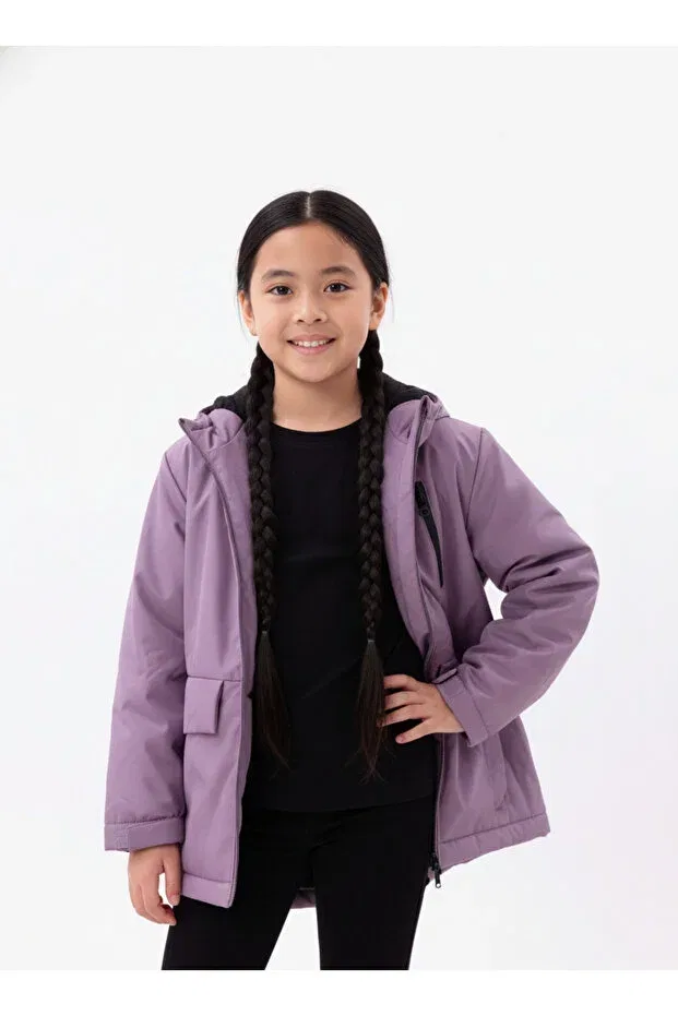 Детское зимнее пальто-парка для девочек с капюшоном Siyah Iz, Lilac — фото 2