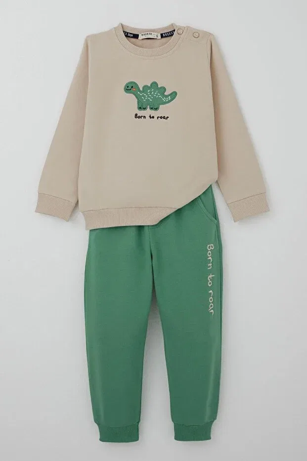 Детский спортивный комплект для мальчиков с принтом Dinosaur Embroidery Breeze, Beige — фото 4