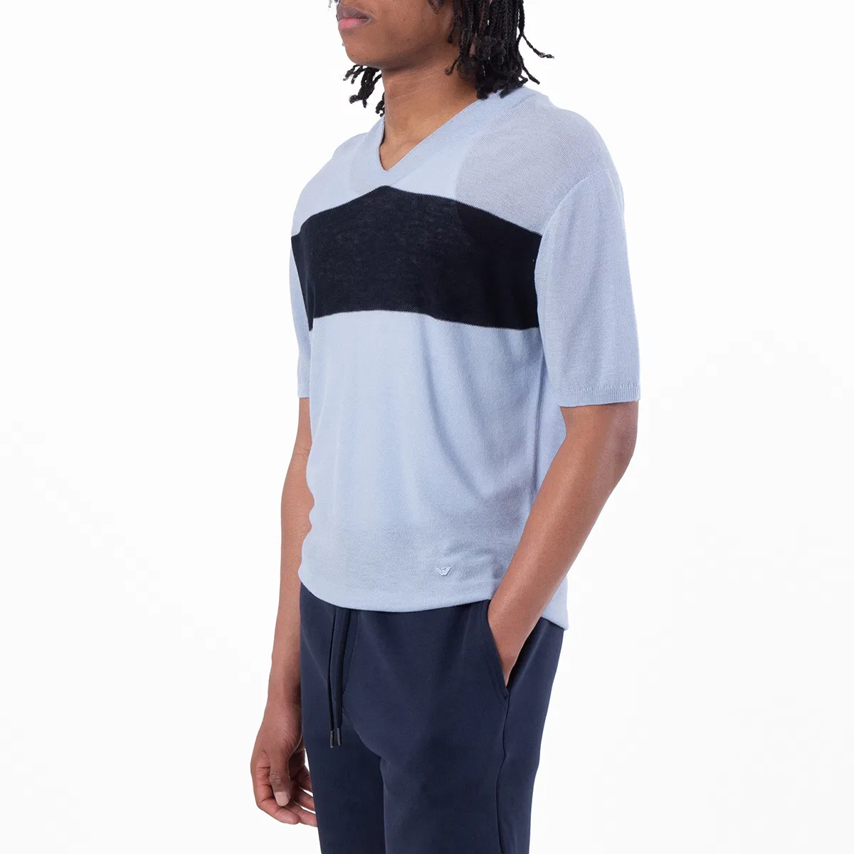 Футболка с V-образным вырезом и цветовым блоком Emporio Armani, Subdued Blue/Blue Navy — фото 2