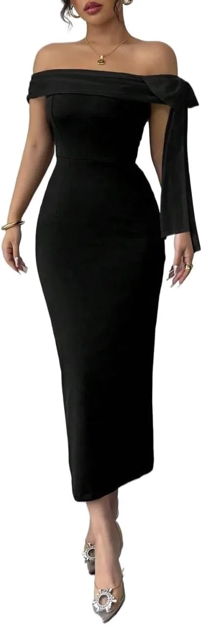 Женское облегающее платье миди с узлом Bodycon, Black