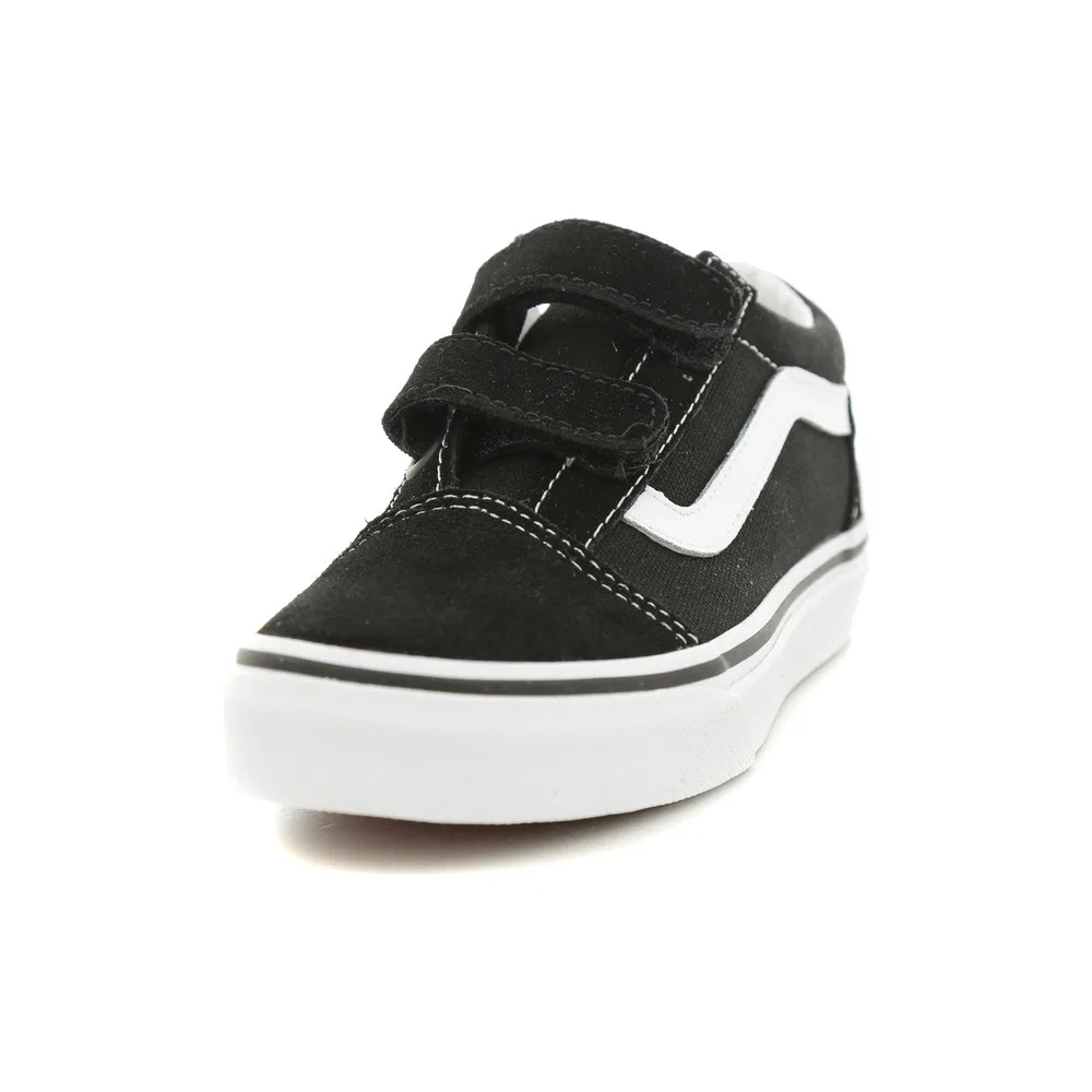 Детские кроссовки на шнуровке с плоской подошвой Old Skool V Black Vans — фото 2