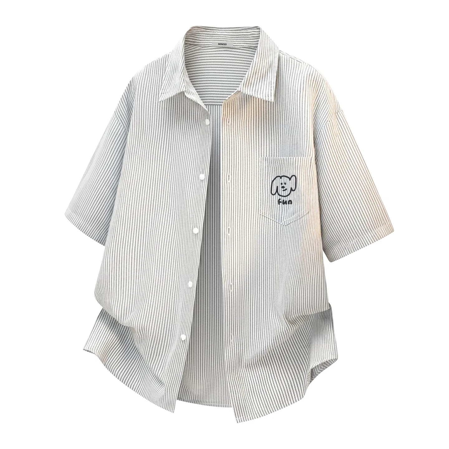 Детская рубашка с отложным воротником Heavyweight Oxford Gray With White Stripes MINISO, Heather Navy