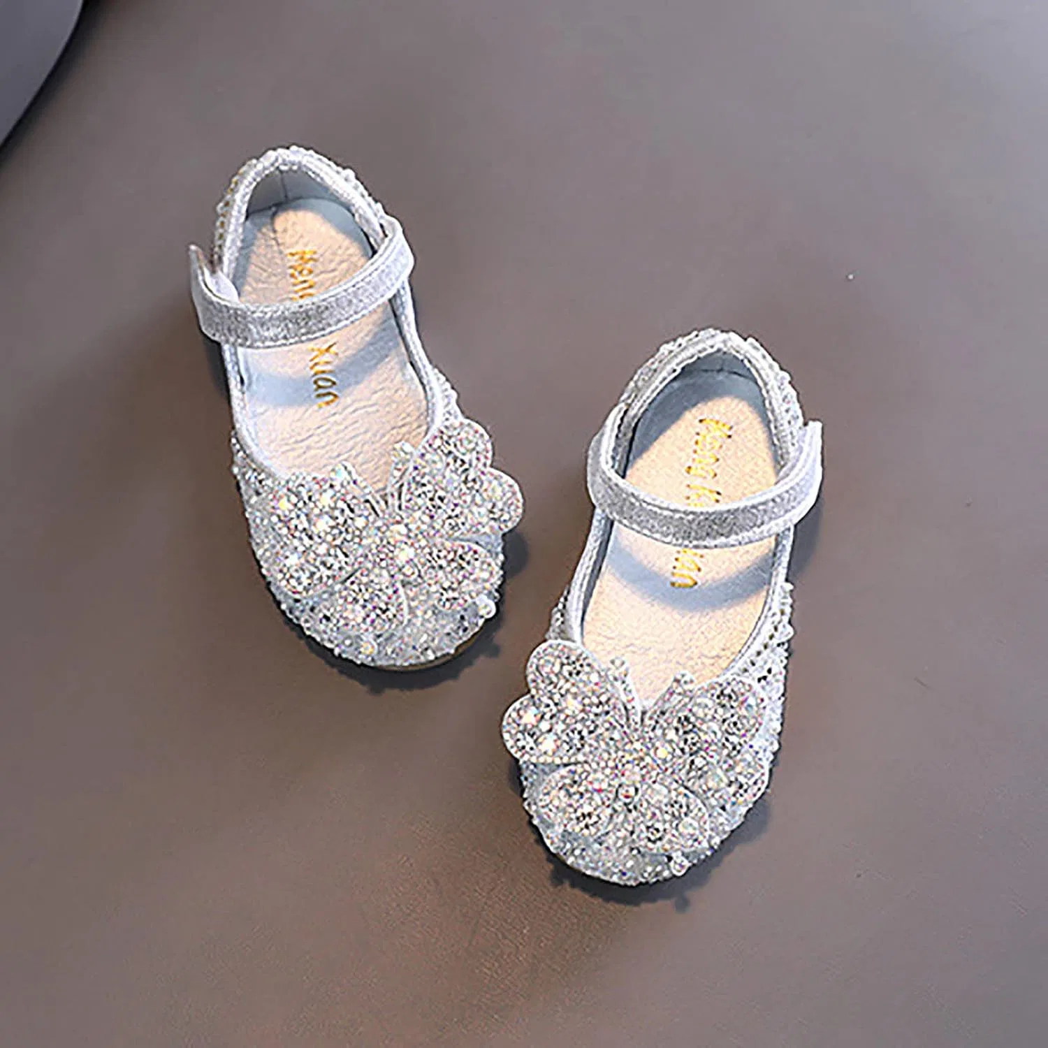 Детские туфли-балетки для девочек с принтом Rhinestones Bow Mary Jane Dress Shoes Flower Wedding Shoes Glitter Sequins Princess Ballet Flats, Silver — фото 4