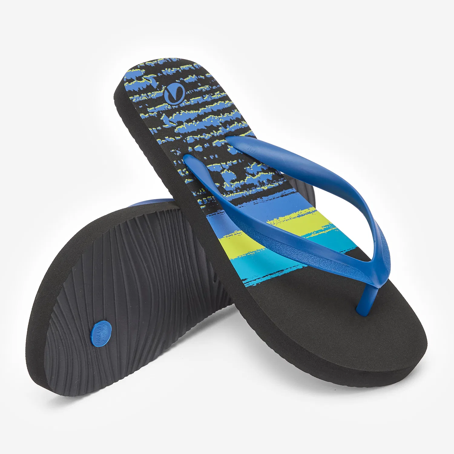 Детские вьетнамки 120 Line up Decathlon, Jeansblau Rauchschwarz Elektrischgrun — фото 3