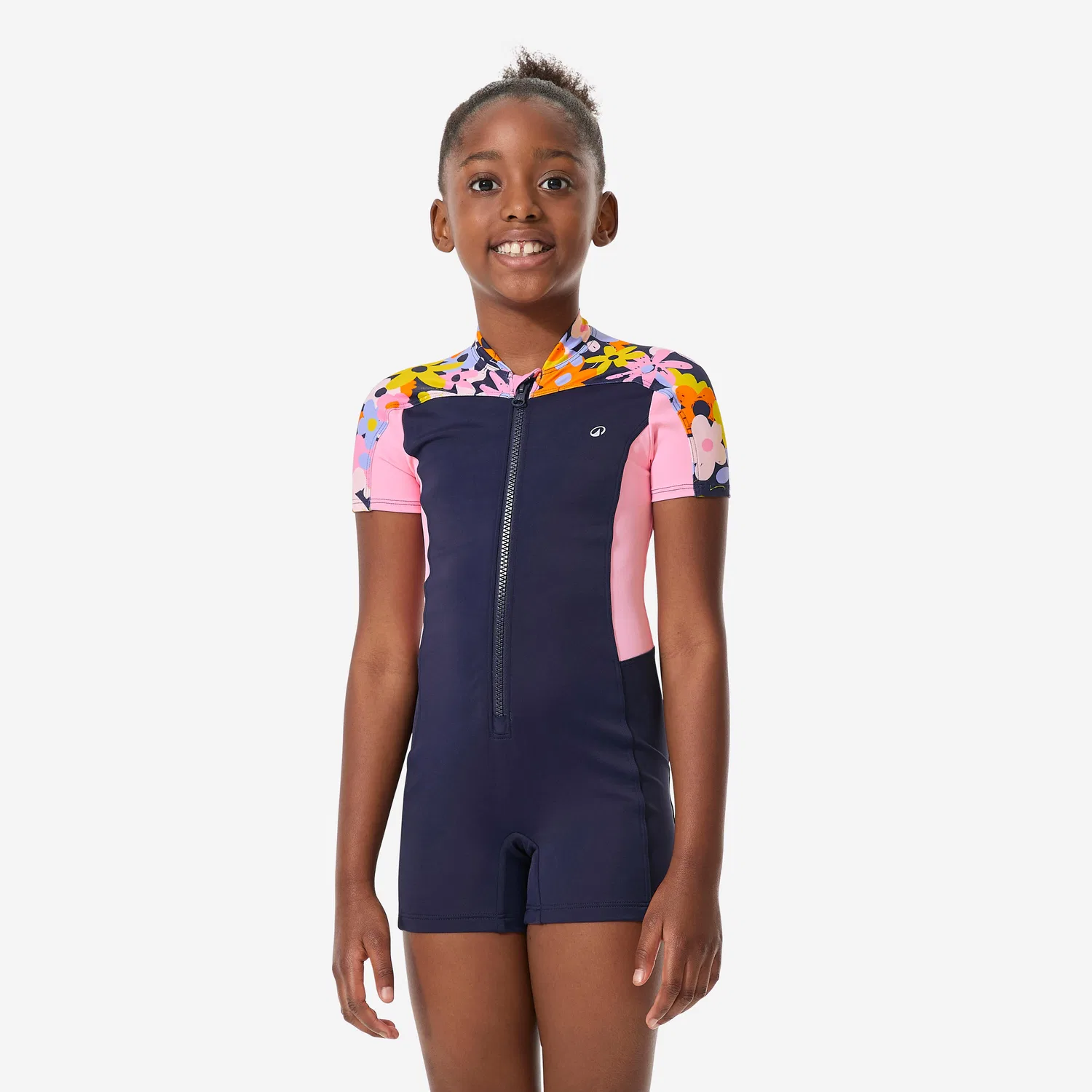 Детский купальник-шорти с коротким рукавом Una Lys Decathlon, Stahlblau / Rosa