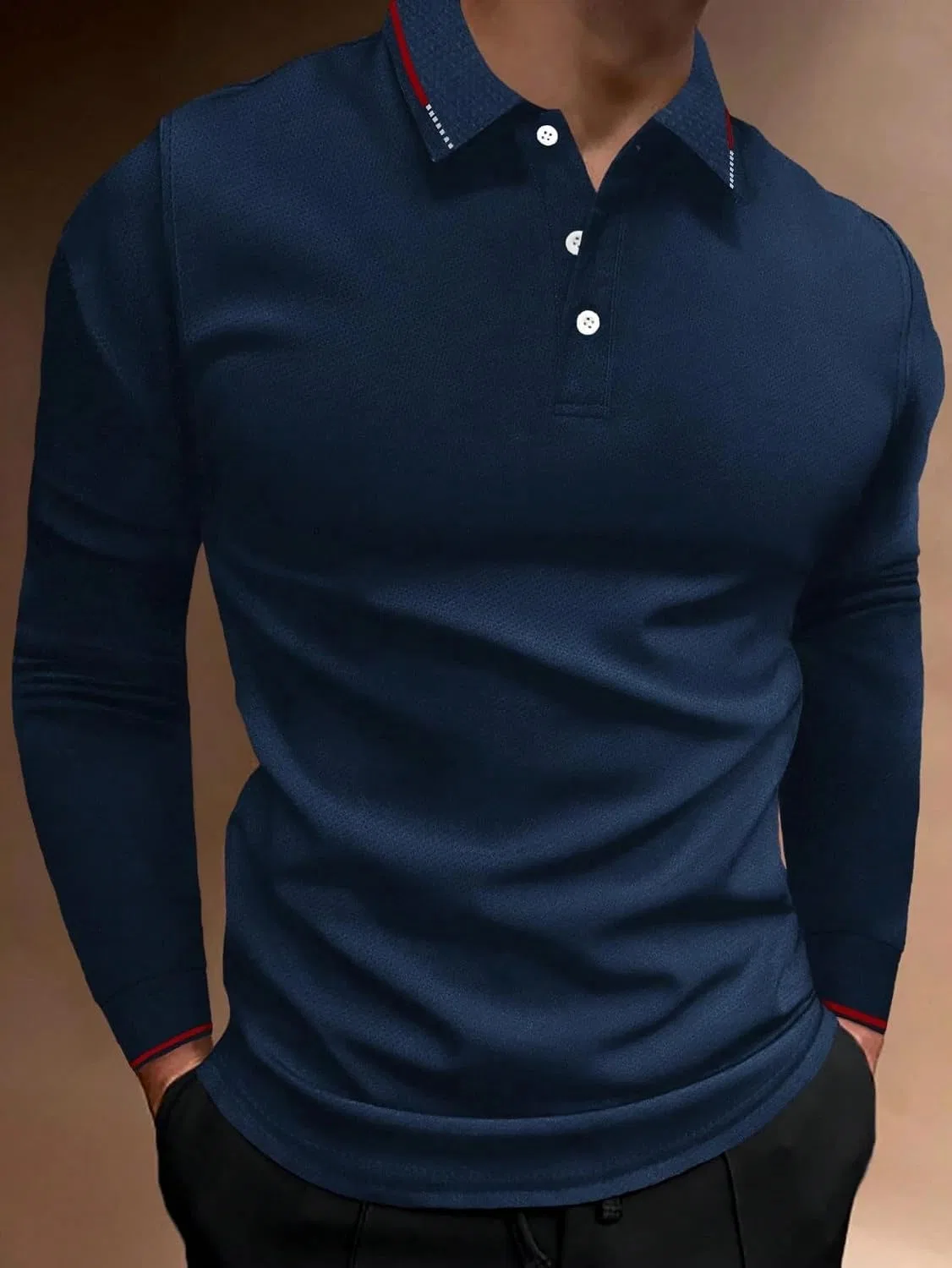 Мужская повседневная футболка с длинным рукавом, Navy Blue — фото 2