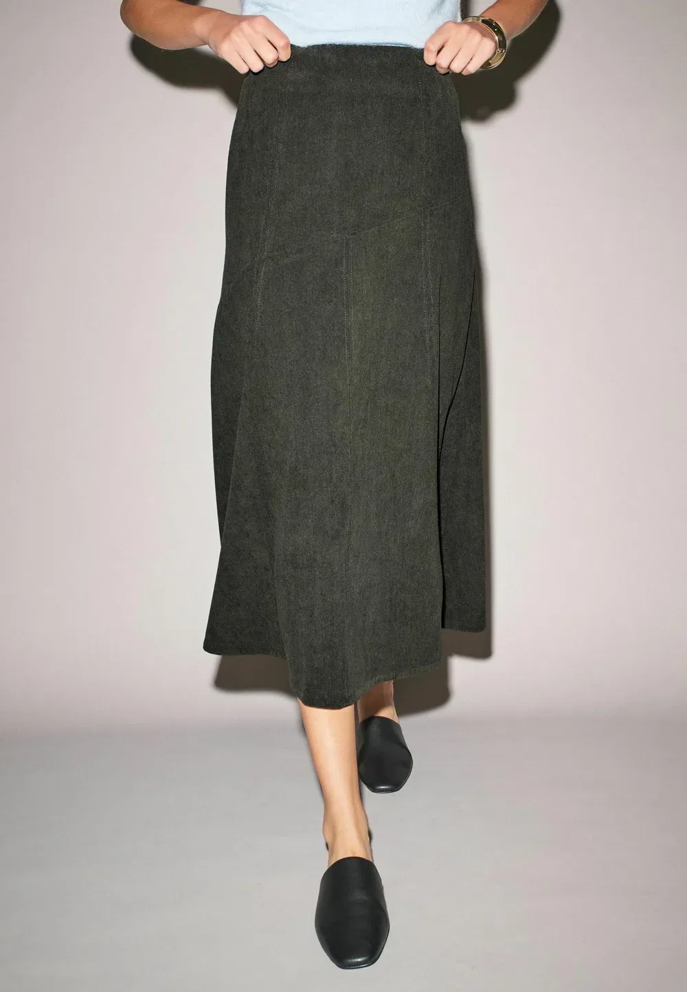Классический крой - вельветовая макси-юбка - юбка А-силуэта Next, Khaki Green