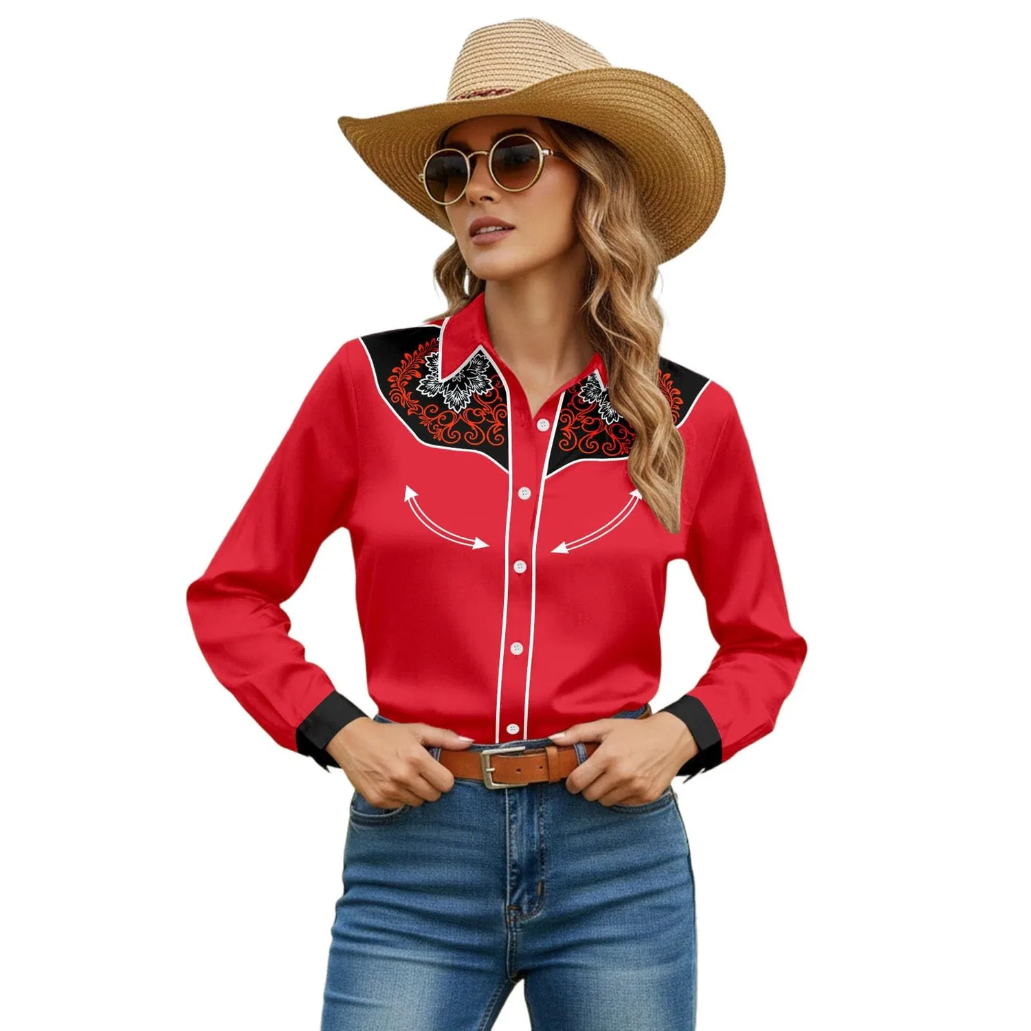 Женская блузка с вышивкой и принтом в стиле кантри, модель Western, Rosso