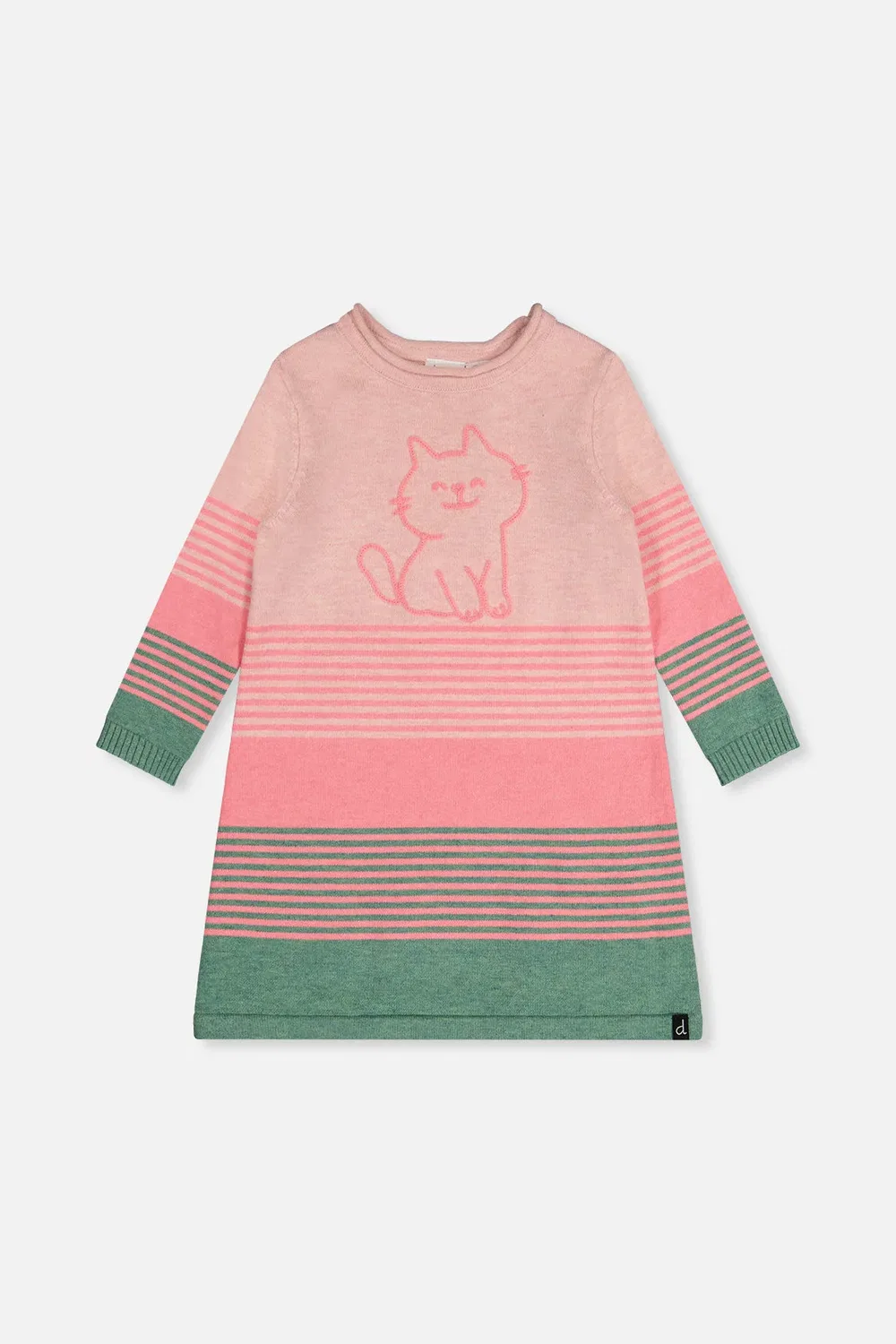 Детское платье для девочек вязаное в полоску с аппликацией Deux par Deux, Very Pale Pink and Green