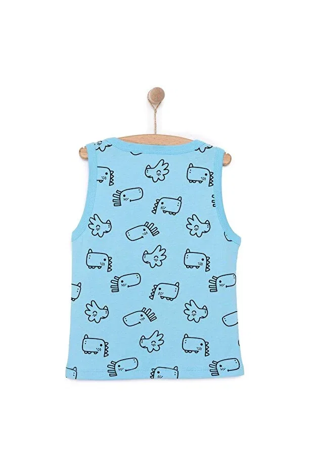 Детская футболка для мальчиков с принтом Hellobaby basic men's dinosaur patterned undershirt tshirt baby boy Ebebek Hello Baby, Light Blue — фото 2