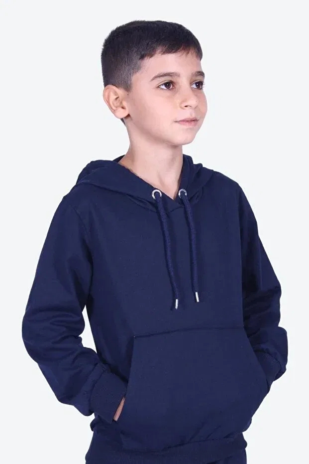 Детское худи с капюшоном с карманом-кенгуру Ya Ko Kids, Navy Blue — фото 3