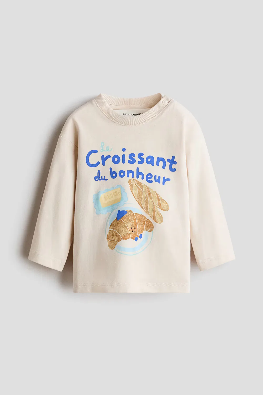 Хлопковая футболка с длинными рукавами H&M, Hellbeige/Croissant — фото 3
