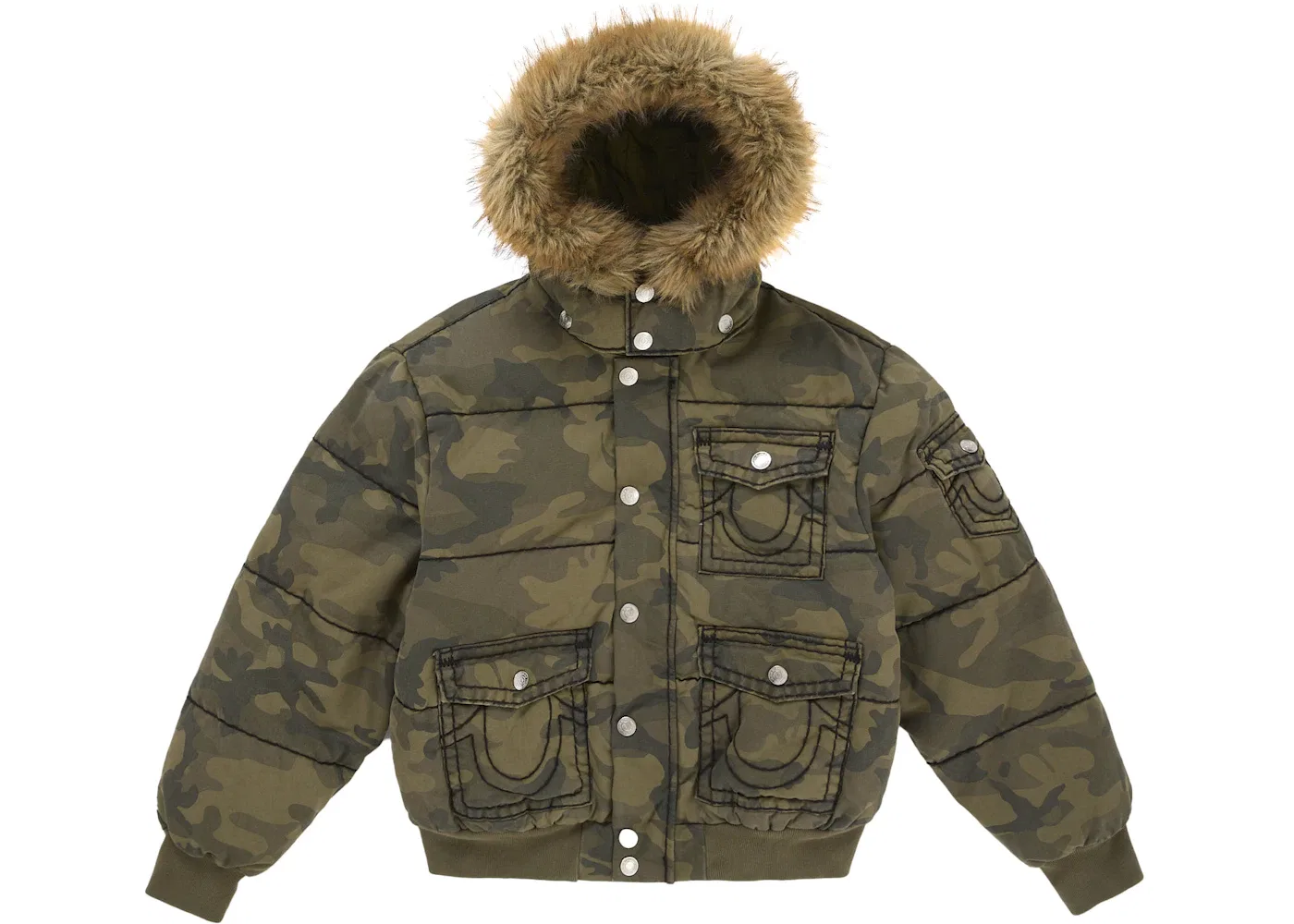 Мужская пуховая куртка с камуфляжным принтом Supreme True Religion, Olive Camo