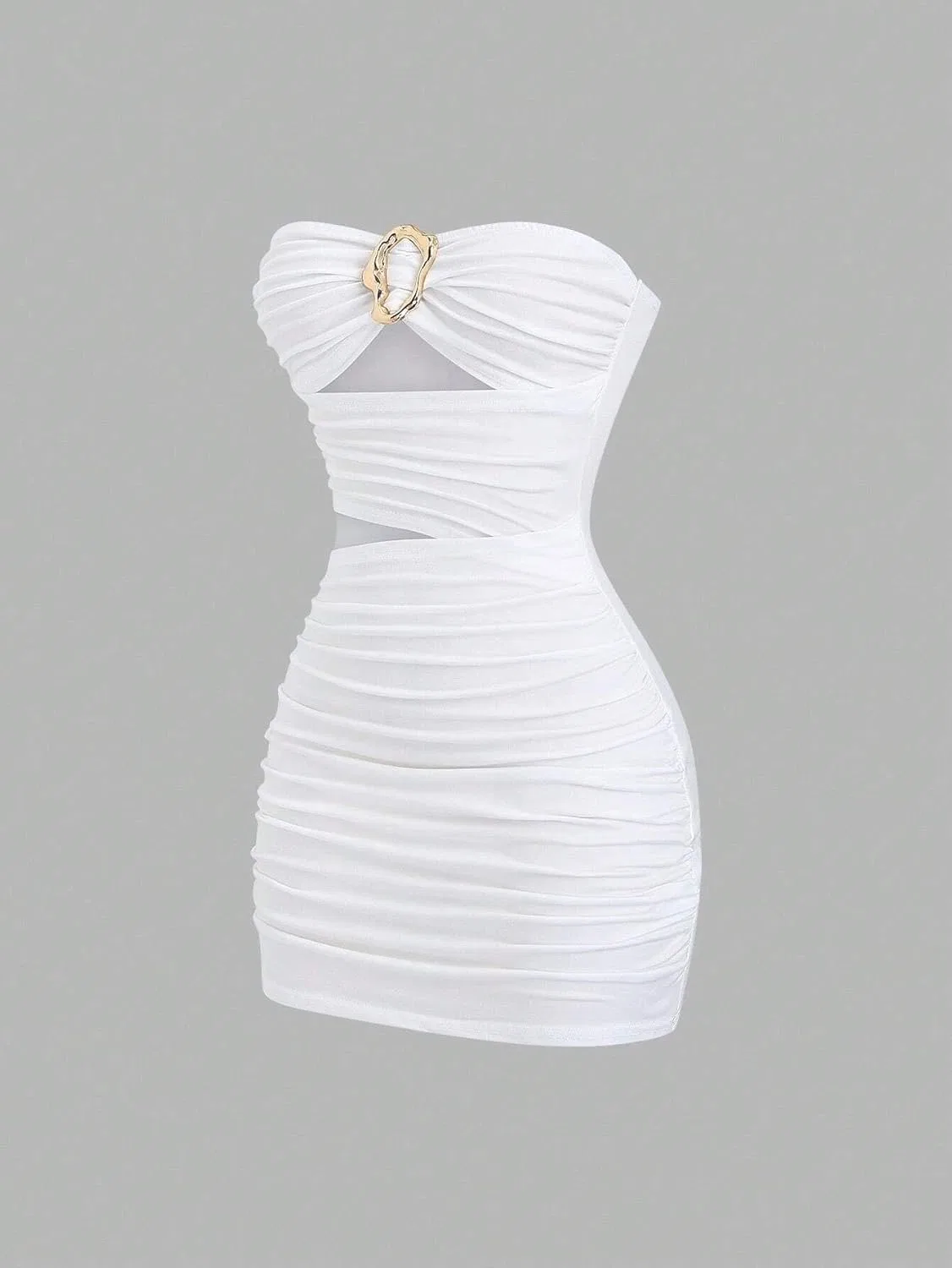 Женское мини-платье с вырезами и металлической пряжкой Bodycon, White — фото 3