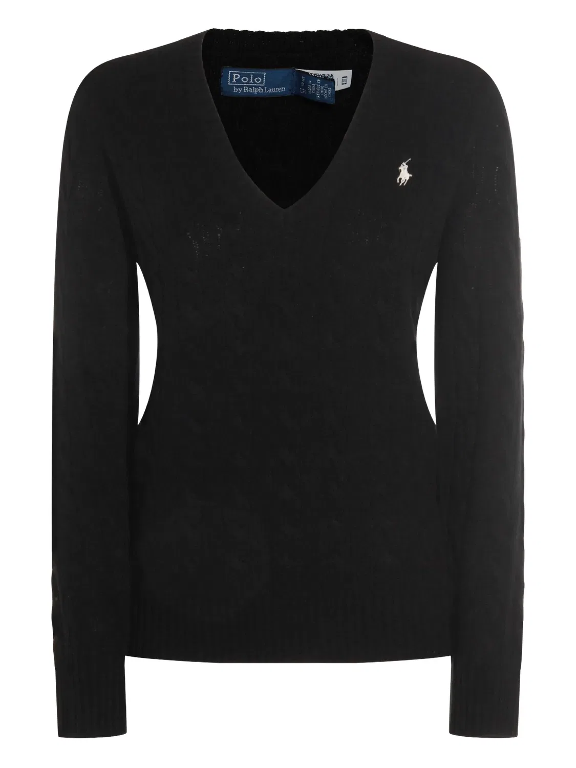 Свитер с V-образным вырезом из косой вязки Polo Ralph Lauren, черный