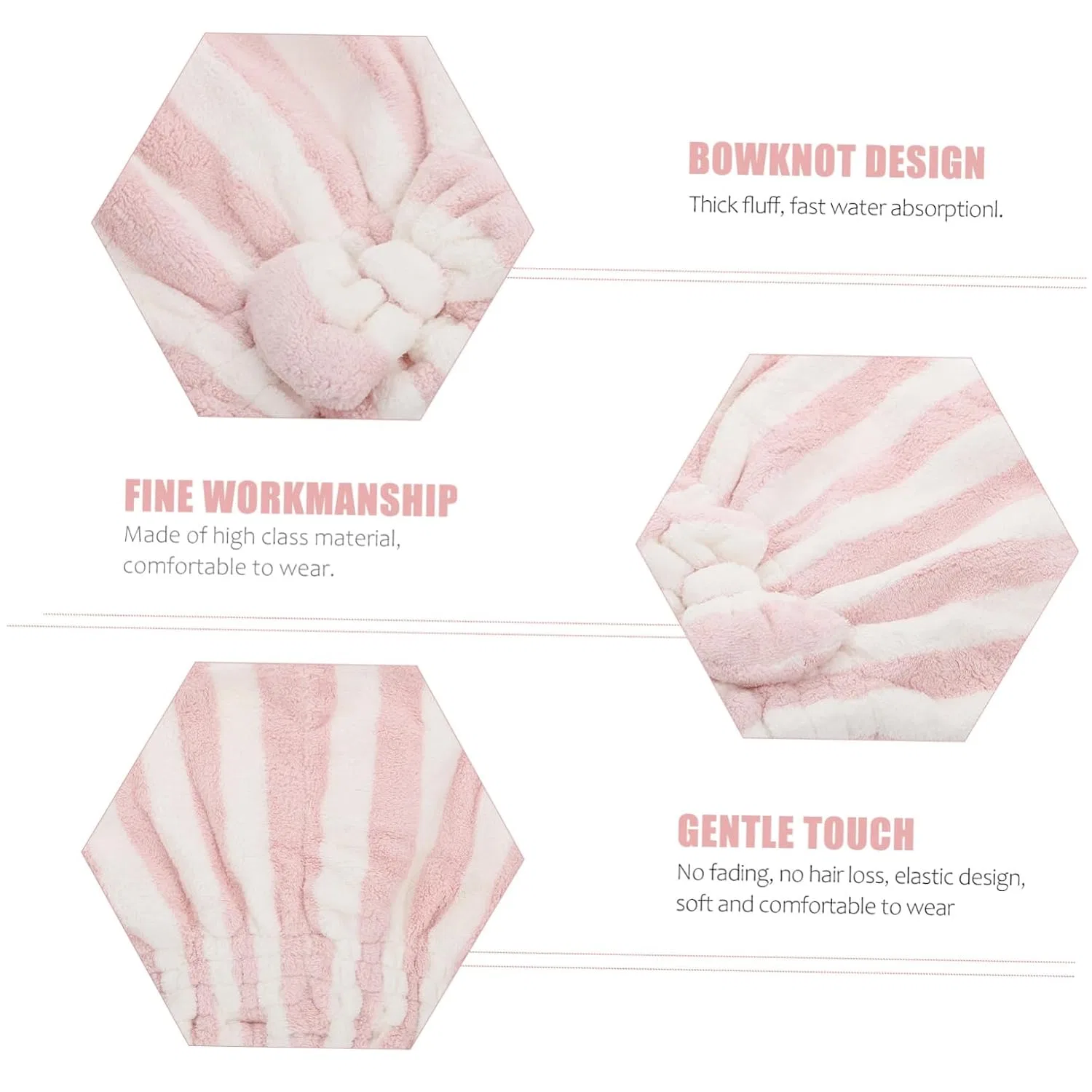 Набор шапочек для душа из микрофибры Housoutil, 5 шт, 28x25 см, Rosa — фото 2