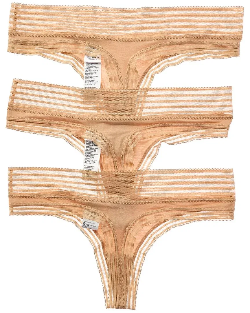 Женские трусы-стринги с сетчатой отделкой комплект из 3 штук Calvin Klein, коричневый — фото 2