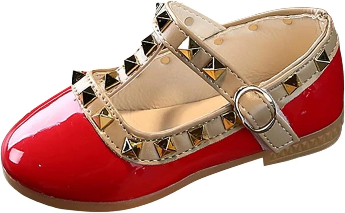 Детские туфли для девочек с блестками Mary Jane Flat Low Heel Princess Dress Shoes, Red