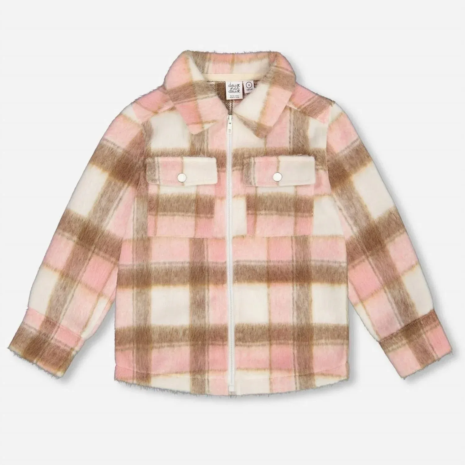 Детская рубаха-куртка для девочек с карманами Plaid Pocket Overshirt Deux par Deux, розовый — фото 2