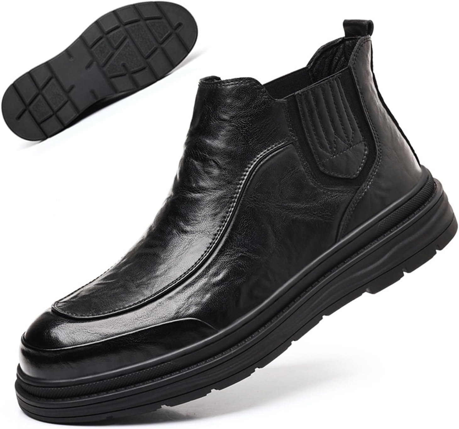 

Мужские ботинки Chukka из натуральной кожи с мягкой подошвой, без шнурков, комфортные эластичные вставки, противоскользящая подошва, ботинки на платформе, для работы, делового и повседневного стиля Nejkg, черный